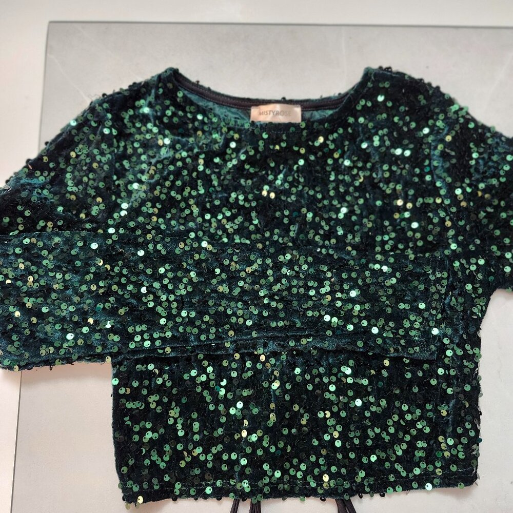 MISTYROSE | Hunter Green Velvet Sequin Top